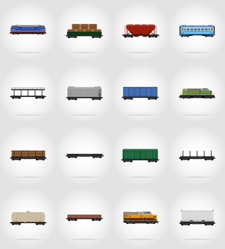 establecer iconos ferroviario carro tren iconos planos vector ilustración