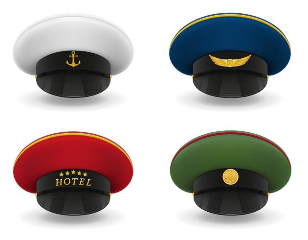 set icons professional uniform caps vector illustration