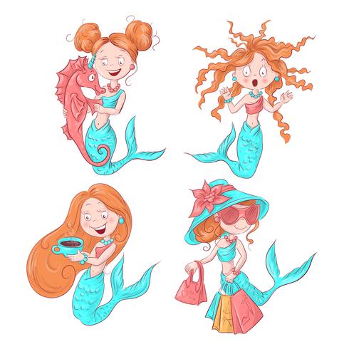 Vector illustration of cute mermaid. Vector illustration.