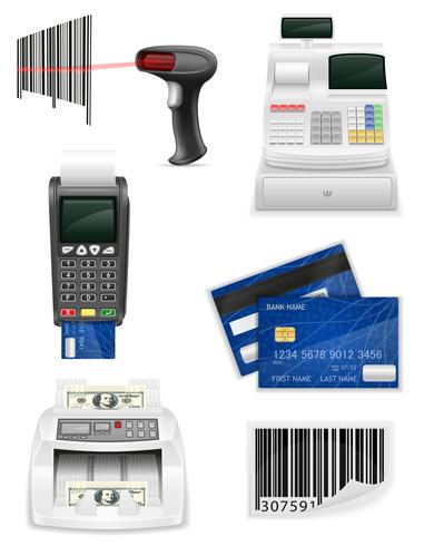 Equipos de banca comercial para una tienda set iconos stock vector ilustración