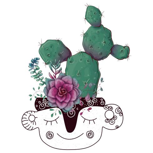 Tarjeta con cactus y conjunto de suculentas. Plantas del desierto. vector