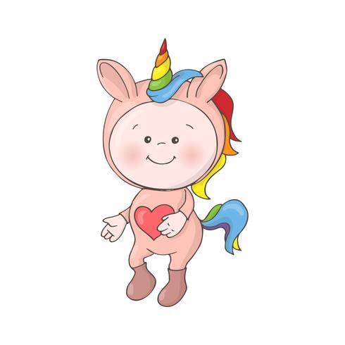 Cute little baby unicorn on blurred background vector