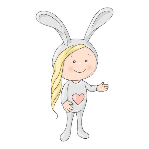 Cute Cartoon Baby girl in a Bunny hat on a white background vector