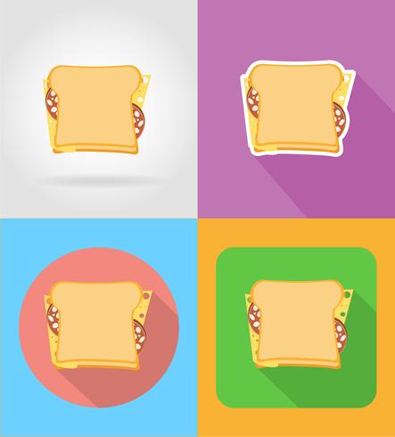 Iconos planos de sándwich de comida rápida con la ilustración de vector de sombra