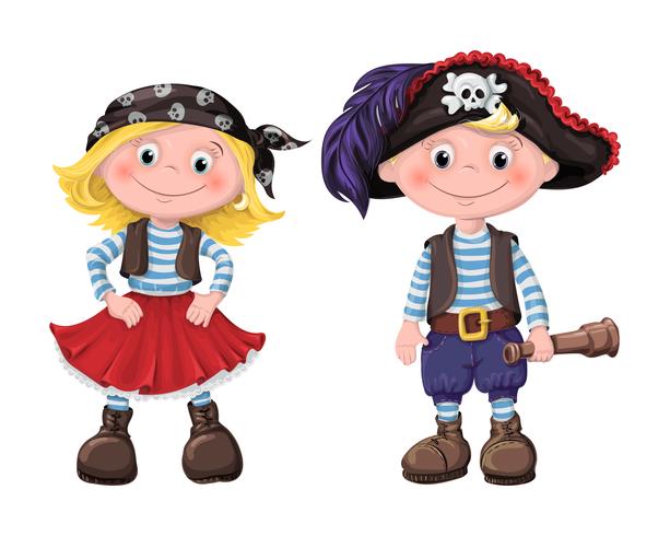 lindo conjunto de niños piratas vector