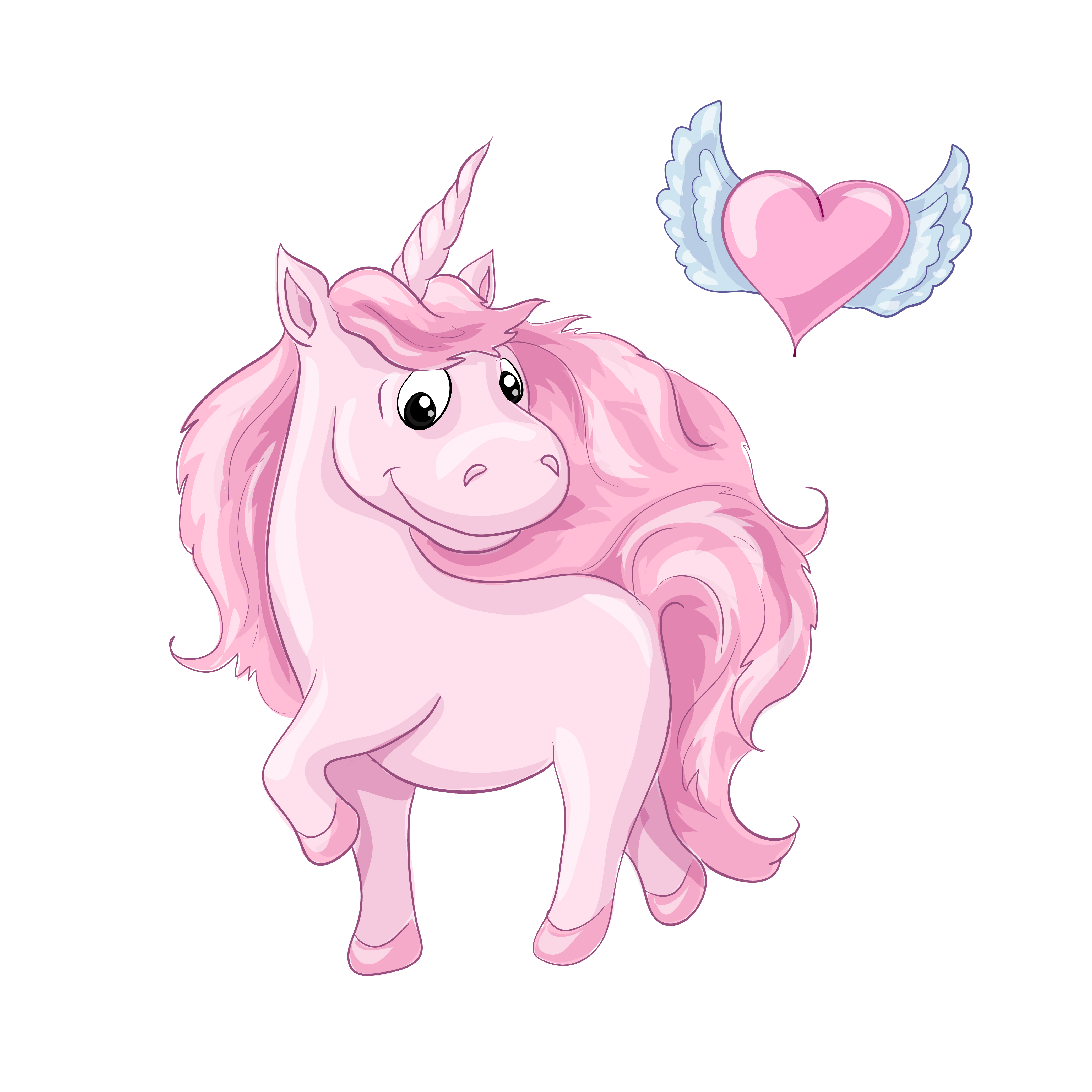 Download Sweet cartoon character pink unicorn and heart with wings ...