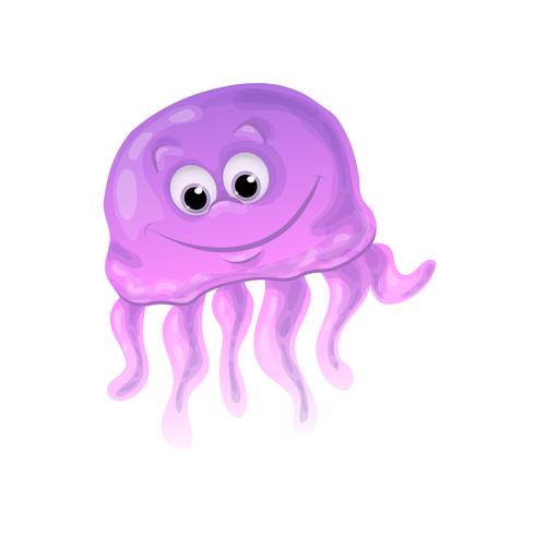 Ilustración de vector de animal de mar feliz lindo personaje de dibujos animados de medusas