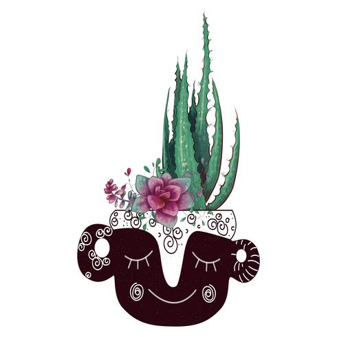 Tarjeta con cactus y conjunto de suculentas. Plantas del desierto. vector