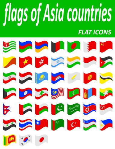 flags of asia countries flat icons vector illustration