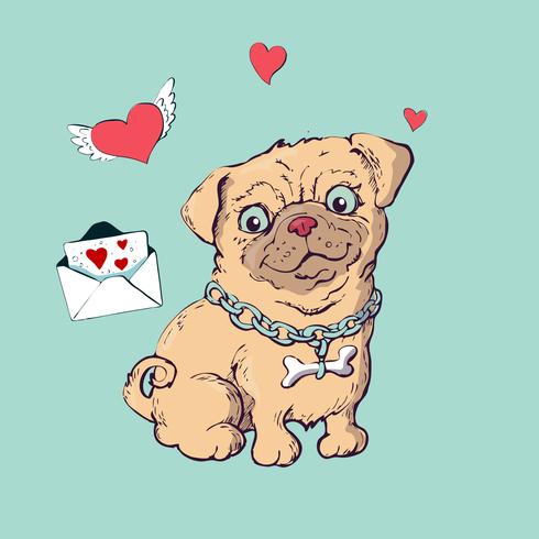 Happy cartoon puppy sitting, Portrait of cute little dog wearing collar. vector