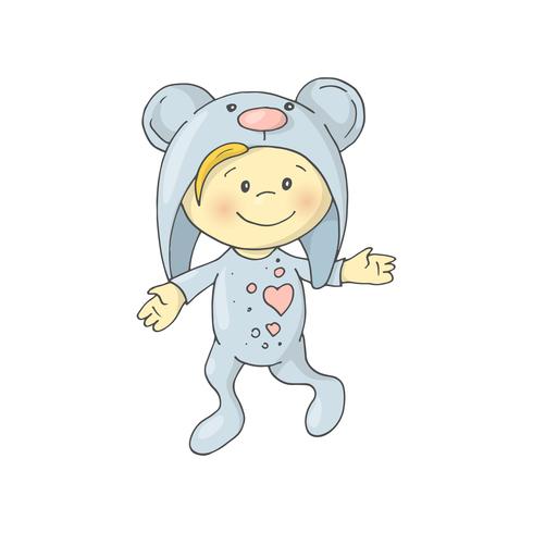Cute charming cartoon boy in a pajamas costume a bear. vector
