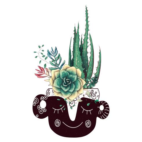 Card with cactuses and succulents set. Plants of desert. vector