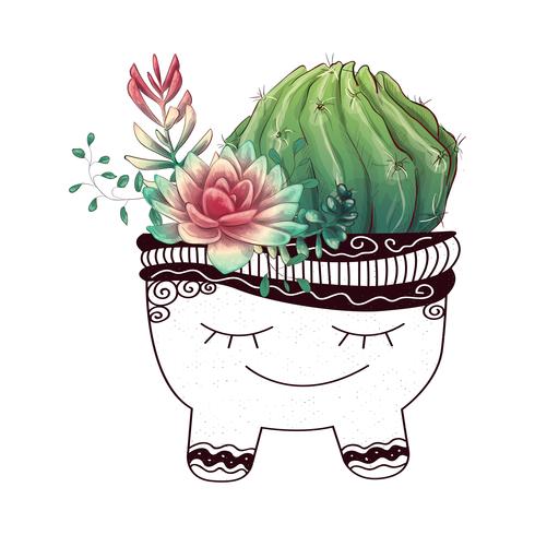 Card with cactuses and succulents set. Plants of desert. vector