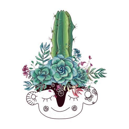 Card with cactuses and succulents set. Plants of desert. vector