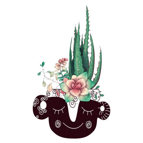 Tarjeta con cactus y conjunto de suculentas. Plantas del desierto. vector