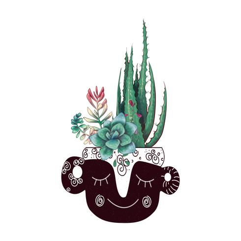 Card with cactuses and succulents set. Plants of desert. vector