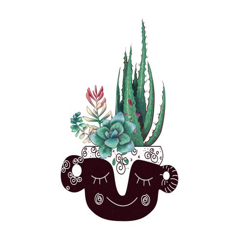 Tarjeta con cactus y conjunto de suculentas. Plantas del desierto. vector