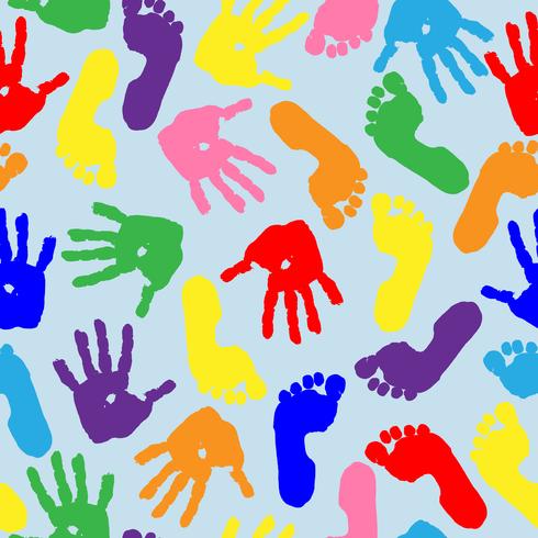 Imprint of children s palms and feet. Seamless pattern. vector
