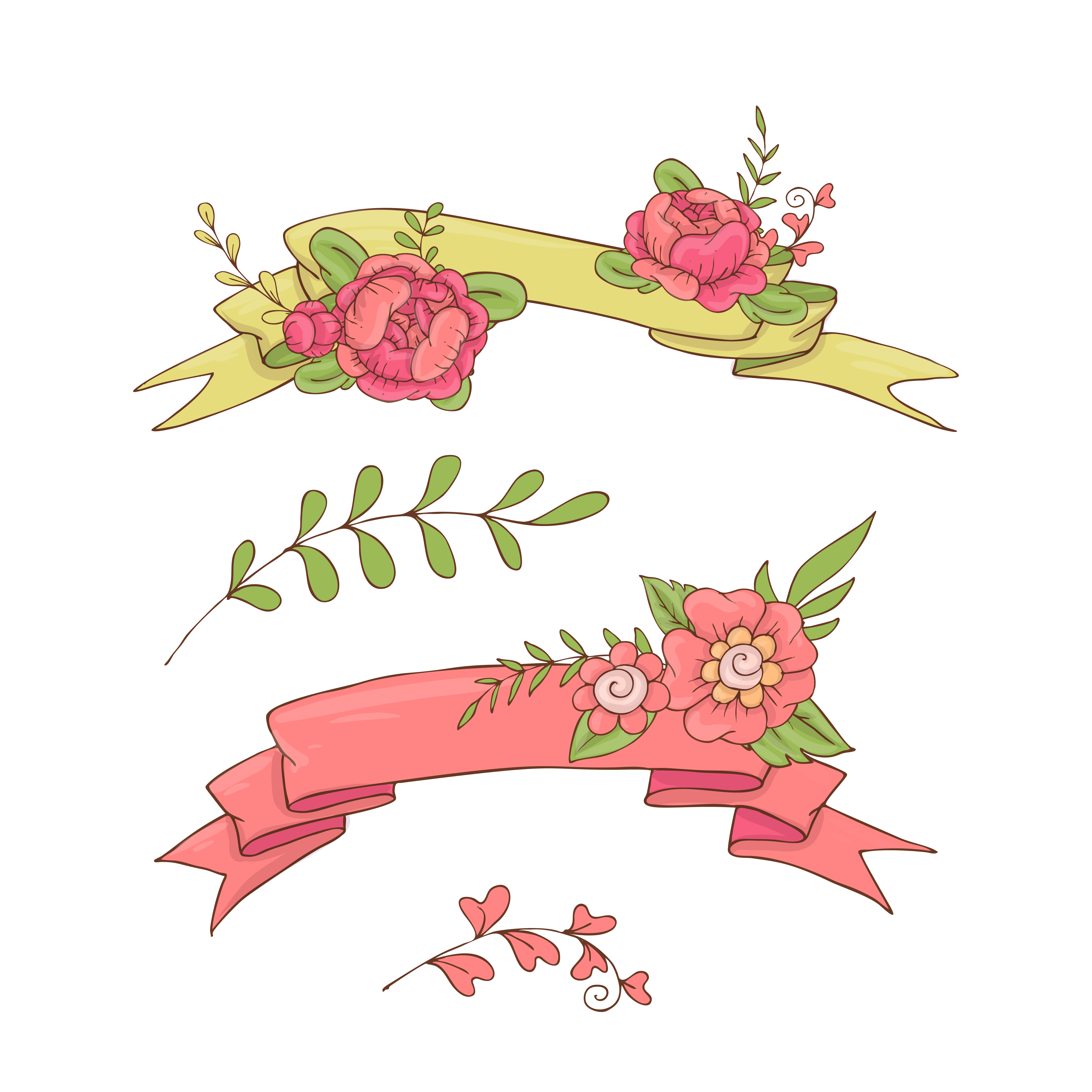 Download Vintage Floral Ribbon. Hand drawn doodle Banner with Wild Flowers. 490236 - Download Free ...