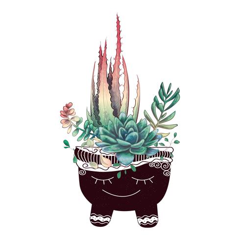 Card with cactuses and succulents set. Plants of desert. vector