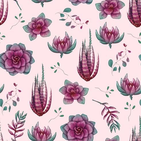 Hand drawn decorative seamless pattern with cacti and succulents vector