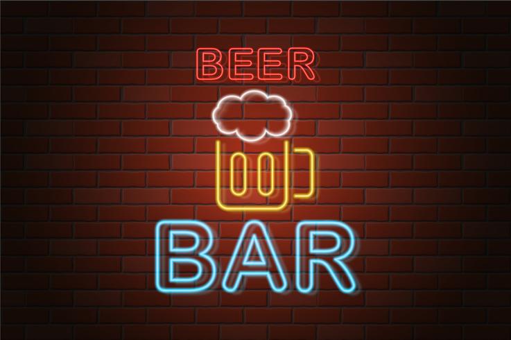 glowing neon signboard beer bar vector illustration