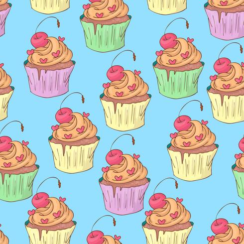 St. Valentine s Day seamless pattern with cupcakes. Vector illustration.