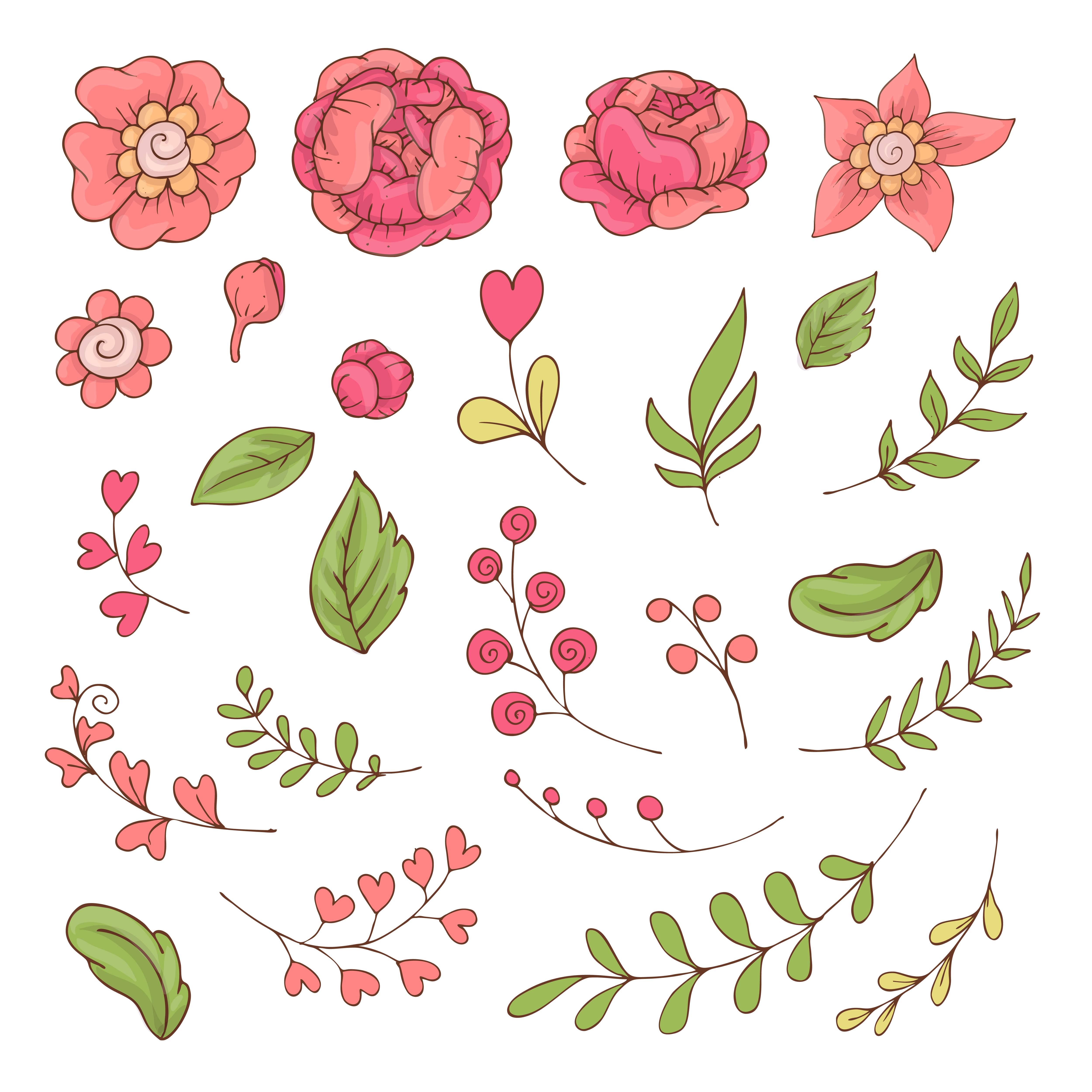 Set of cute cartoon flowers and leaves for Valentine s Day with accessories. 490342 Vector Art at Vecteezy Set of cute cartoon flowers and leaves for Valentine s Day with accessories. 490342 Vector Art at Vecteezy