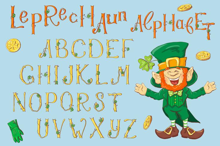 Gold letters of a St. Patrick s Day. Alphabet Set. vector