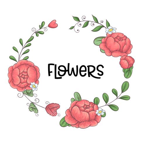 A wreath of peonies hand-drawing. Vector illustration