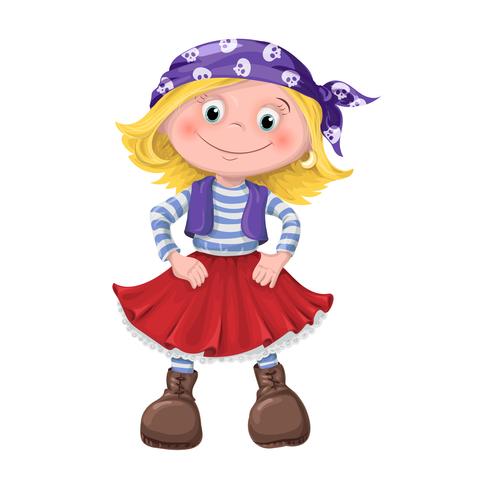 linda chica de niños piratas vector