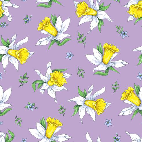 Elegance Seamless pattern with flowers narcissus on spring background vector