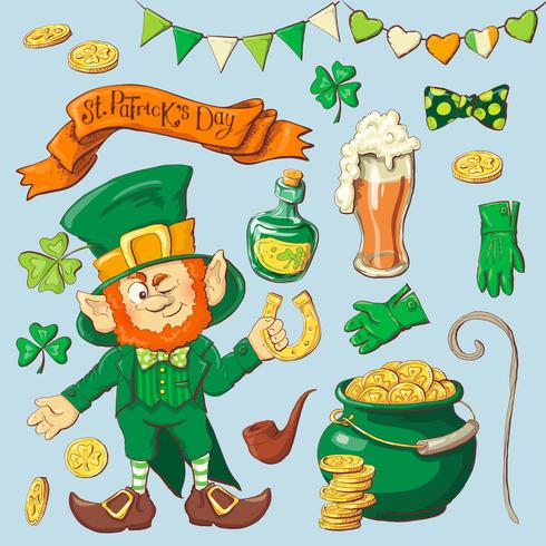 Set of leprechaun characters poses , eps10 vector format