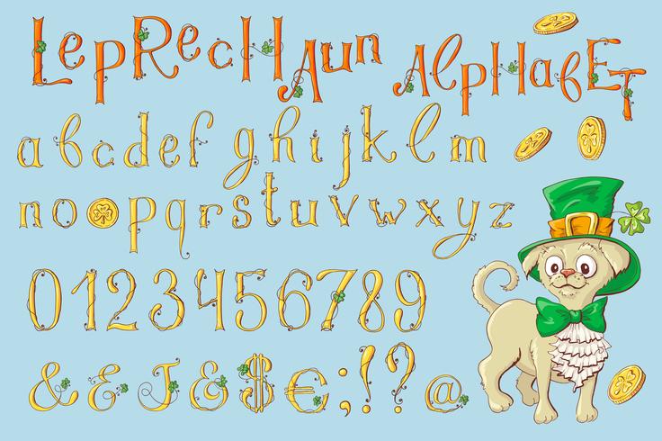 Gold letters of a St. Patrick s Day. Alphabet Set. vector