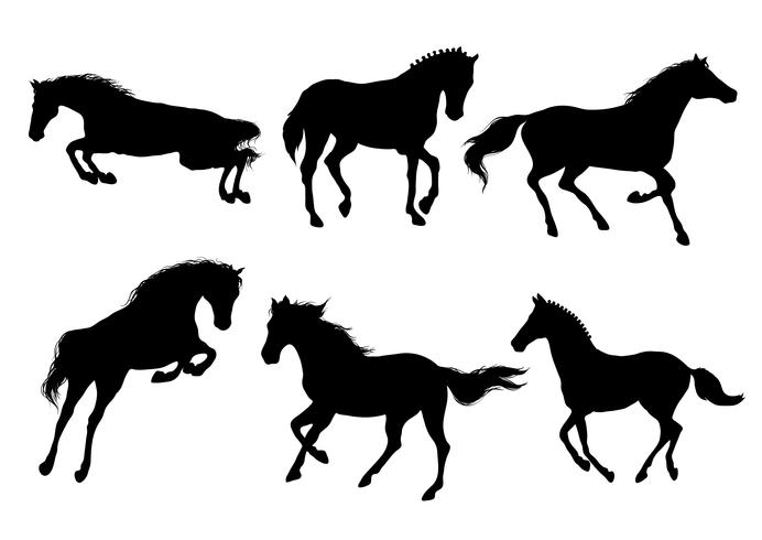 Un conjunto de silueta de correr y saltar hermosos caballos. vector