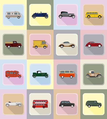 viejo transporte retro iconos planos vector illustration