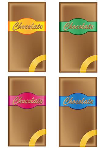 Chocolate en envase con etiquetas de colores. vector