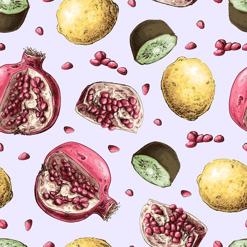 Vector seamless pattern with pomegranate fruits. Design for cosmetics, spa, pomegranate juice, health care products, perfume.