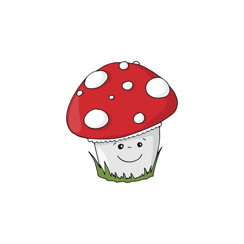 Cartoon Amanita muscaria mushroom icon. Wild forest mushrooms in autumn. vector