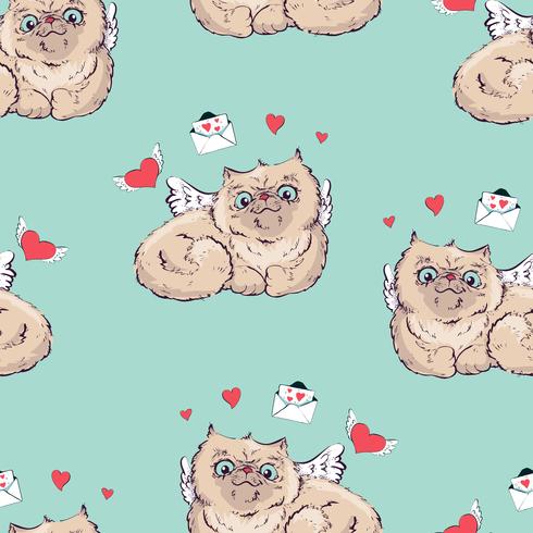 Seamless pattern background Angel cat vector illustration graphics.