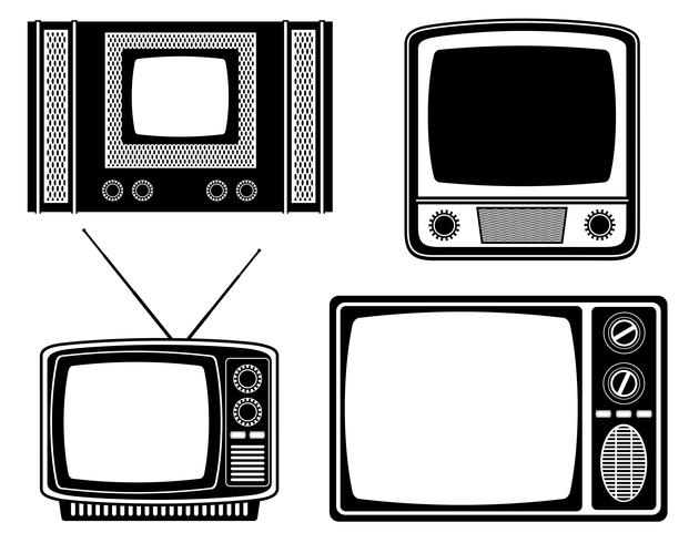 TV viejo retro vintage icono stock vector ilustración negro contorno silueta