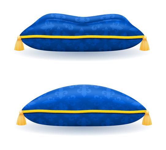 blue satin pillow with gold rope and tassels vector illustration