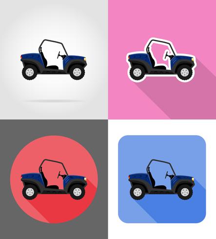 Atv car buggy off roads flat icons vector illustration