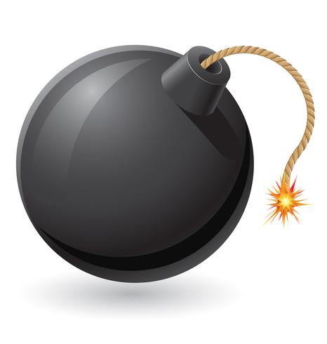 Bomba negra con un fusible quemado ilustración vectorial vector