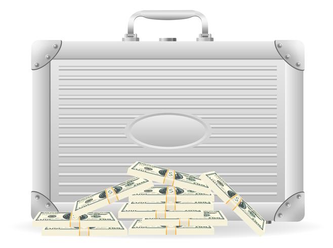 metallic briefcase with packed dollars vector illustration