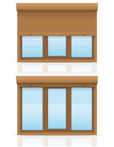 brown plastic window with rolling shutters vector illustration