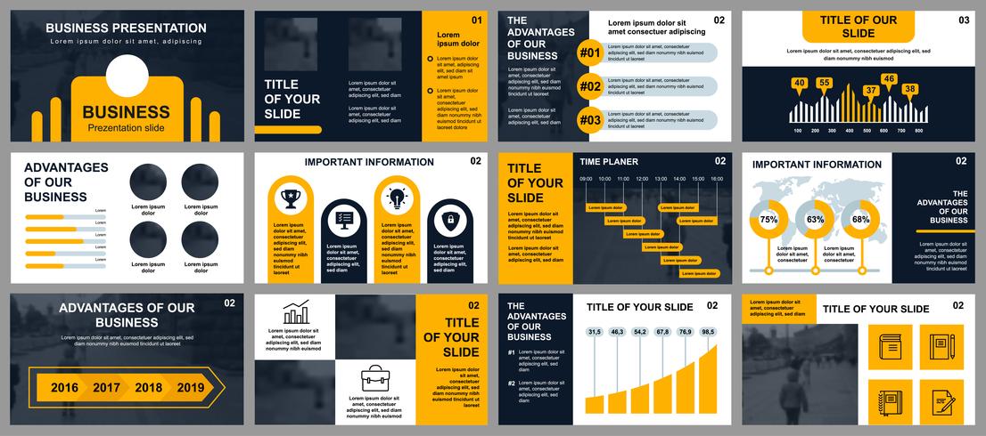 Presentación de negocios de plantillas de diapositivas a partir de elementos infográficos. Puede ser utilizado para la plantilla de presentación, folleto y folleto, folleto, informe corporativo, marketing, publicidad, informe anual, banner. vector