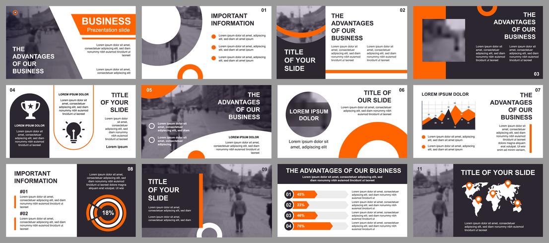 Business presentation slides templates from infographic elements. Can be used for presentation template, flyer and leaflet, brochure, corporate report, marketing, advertising, annual report, banner. vector