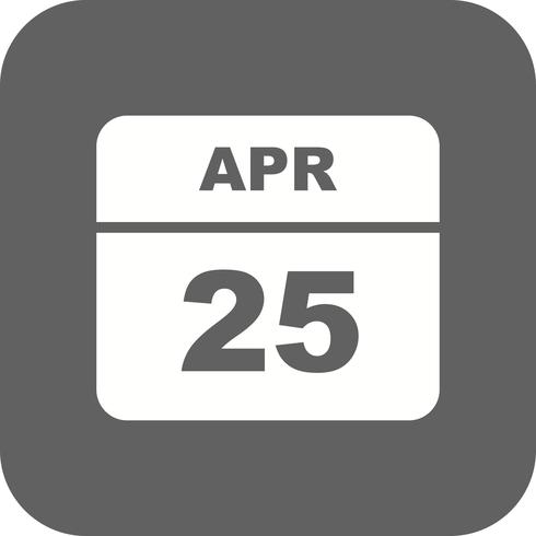 April 25th Date on a Single Day Calendar vector