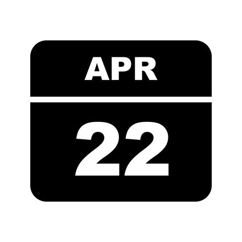 April 22nd Date on a Single Day Calendar vector